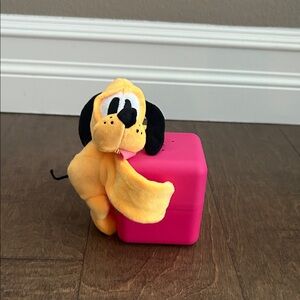 Plush Dog Toy with Pink Cube